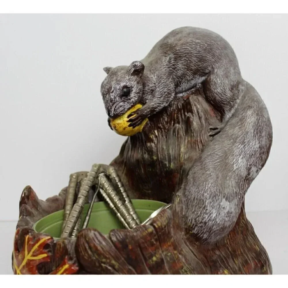 Vintage 1980 Squirrel Picking Nuts On Tree Nut Bowl w/ Nut Cracker Statue Figure